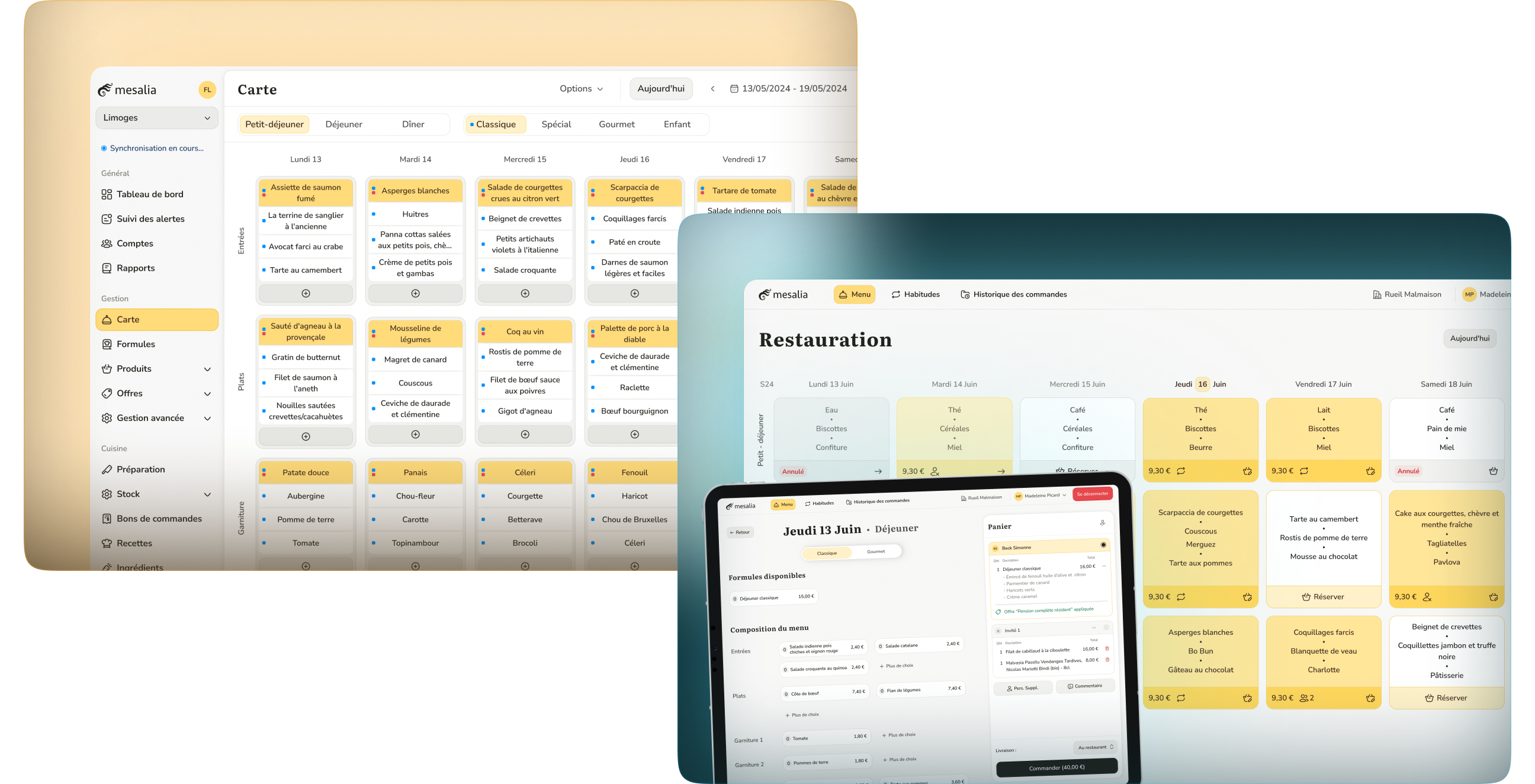 Planification des menus de la semaine dans le logiciel Mesalia