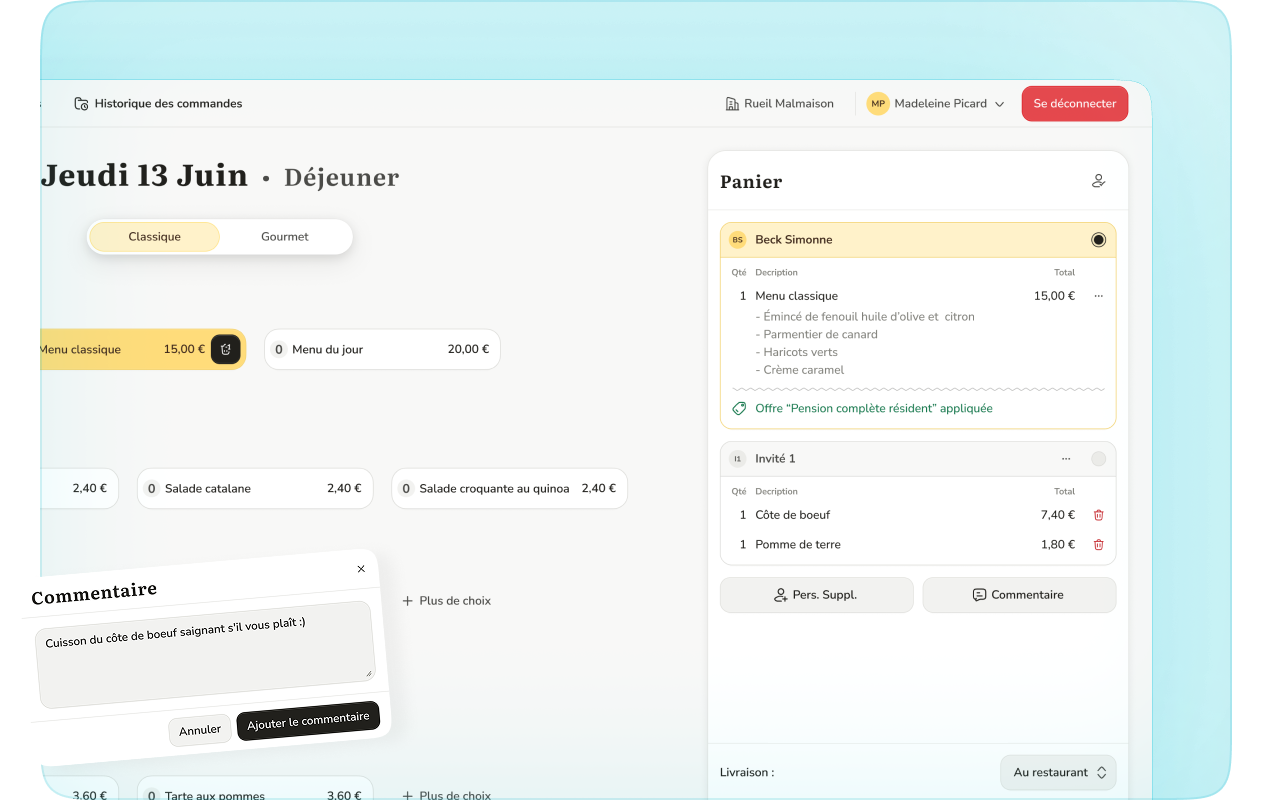 Composition d’un menu personnalisé dans l’application de réservation