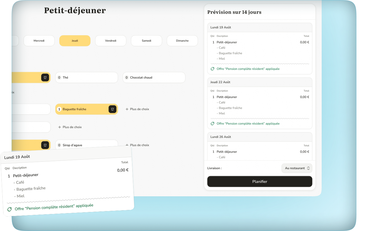 Composition d’un menu personnalisé dans l’application de réservation