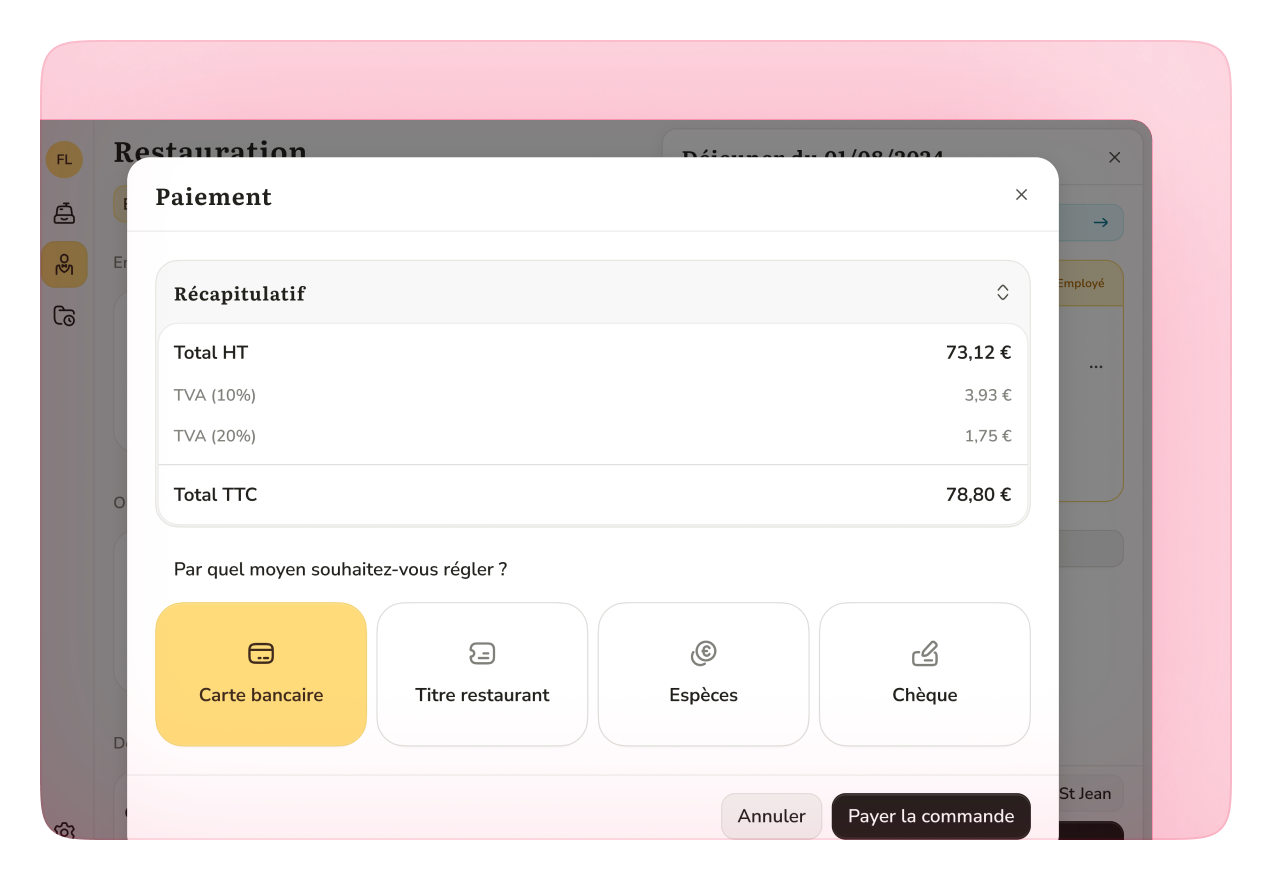 Écran d’encaissement du terminal de vente