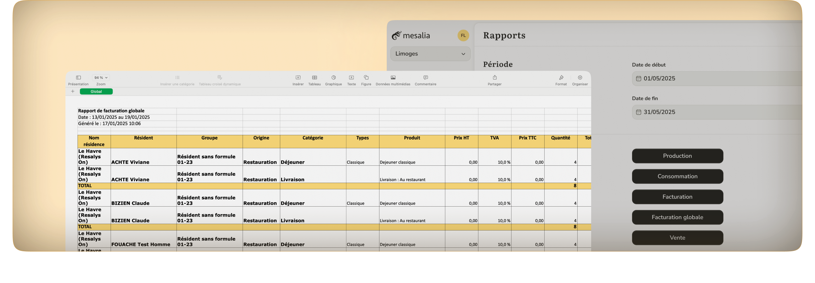 Téléchargement des rapports d’activité au format Excel
