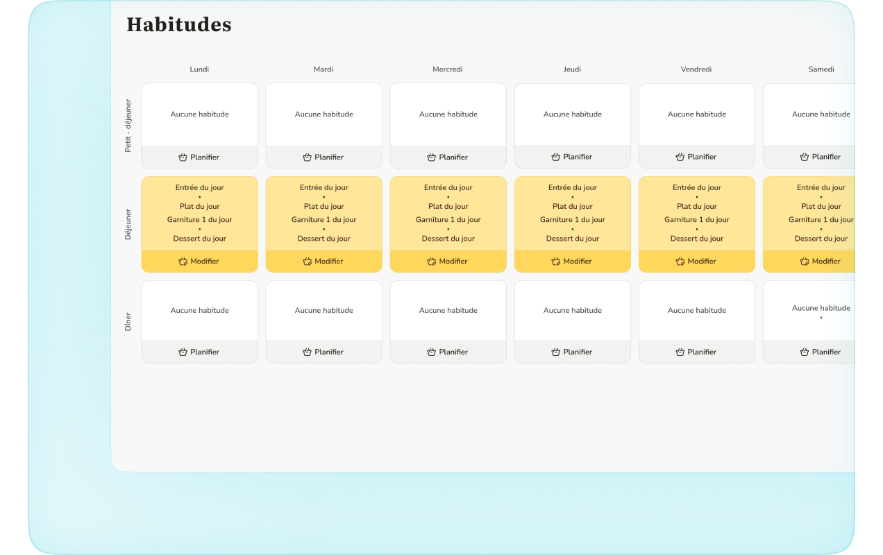 Calendrier des habitudes de consommation dans l’application de réservation